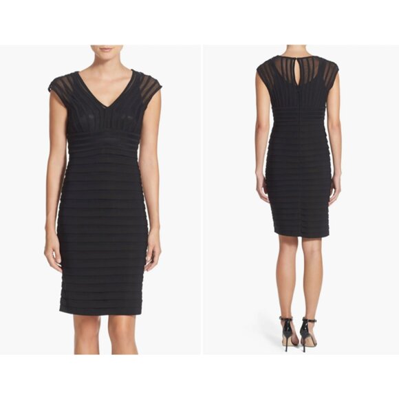 Adrianna Papell Shutter Pleat Jersey Sheath Above Knee Dress Black Size 6 EUC - Picture 8 of 13